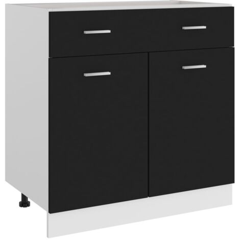 Armoire de plancher à tiroir Elément bas de cuisine - Meuble de cuisine bas Noir 80x46x81,5 cm Aggloméré Chic-619348 (1/5)