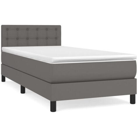 Lit adulte Contemporain Lit à sommier à sommier tapissier avec matelas Gris 100x200 cm Similicuir 55586 (1/5)