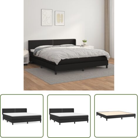 The Living Store Sommier à lattes de lit avec matelas Noir 180x200 cm Similicuir - Lit Plateforme - Lit Double - Literie - Chambre À Coucher - Meuble Design (1/5)