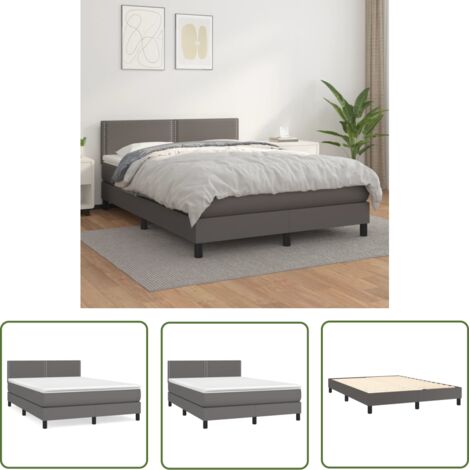 Lit adulte Contemporain Lit à sommier à sommier tapissier avec matelas Gris 140x190 cm Similicuir 47725 (1/5)