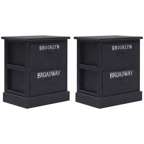 Lot de 2 Tables de Chevet, Tables de nuit, pour Chambre Salon Couloir, Noir 38x28x45 cm Bois de Paulownia OIB9997E (1/5)
