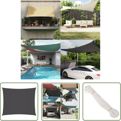 The Living Store Voile de parasol tissu oxford rectangulaire 4x6 m anthracite - Parapluie Exterieur - Voile Solaire - Parasol Rectangle - Protection Uv - Parasol Waterproof (1/5)
