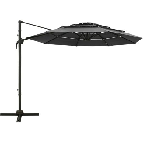 Parasol à 4 niveaux, Parasol pour Balcon Jardin Plage Terrasse, avec mât en aluminium Anthracite 3x3 m OIB9937E (1/5)