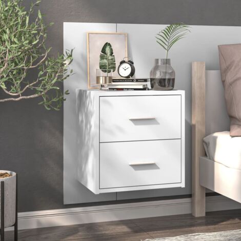 Table de Chevet, Table de nuit, pour Chambre Salon Couloir, murale Blanc brillant Bois d'ingénierie OIB2836E (1/5)