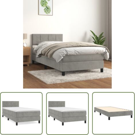 The Living Store Sommier à lattes de lit et matelas Gris clair 90x190 cm Velours - Lit Tapissier - Lit Velours - Lit Double - Literie - Chambre À Coucher (1/5)