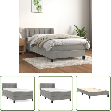 The Living Store Sommier à lattes de lit et matelas Gris clair 90x190 cm Velours - Lit Plateforme - Lit Double - Lit Velours - Lit Design - Literie (1/5)