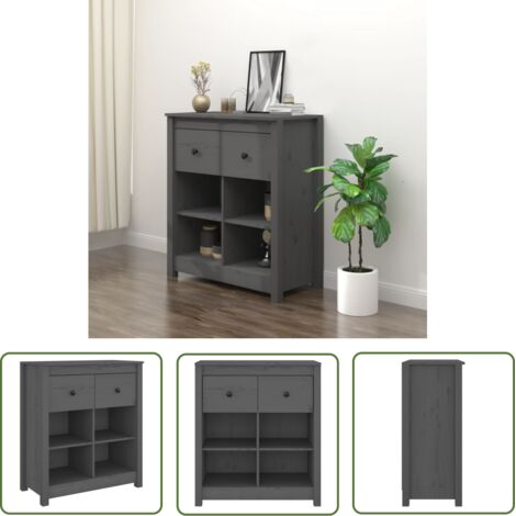 Buffet Commode Armoire Luxueux, pour Salon Chambre Entrée Cuisine, Gris 70x35x80 cm Bois massif de pin OIB9753E (1/5)