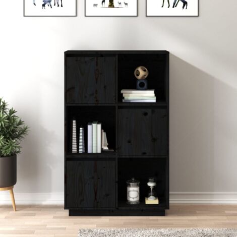Buffet,Bahut, Meuble de Rangement pour Salon, Bureau Noir 74x35x117 cm Bois massif de pin FBV55285 (1/5)