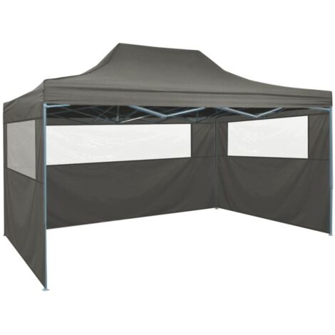 Tente de réception pliable, Pavillon, Pergola, Tente de jardin, avec 3 parois 3x4 m Acier Anthracite OIB1452E (1/5)