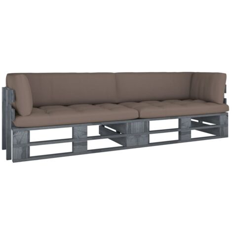 Canapé fixe 2 places palette Canapé de jardin - Canapé relax - avec coussins Pin imprégné de gris BV443390 - BonneVie (1/5)