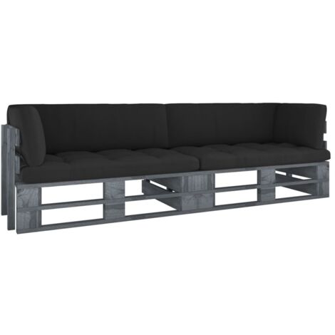 Canapé fixe 2 places palette Canapé de jardin - Canapé relax - avec coussins Pin imprégné de gris BV690271 - BonneVie (1/5)