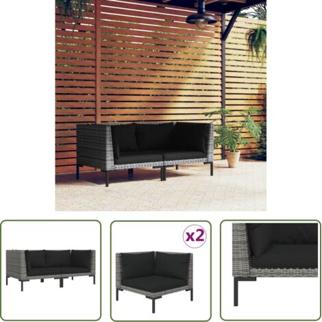 The Living Store Canapés de jardin 2 pcs avec coussins Résine tressée demi-ronde - Canape De Jardin - Meubles De Jardin - Salon De Jardin - Set De Jardin - Chaise Longue (1/5)