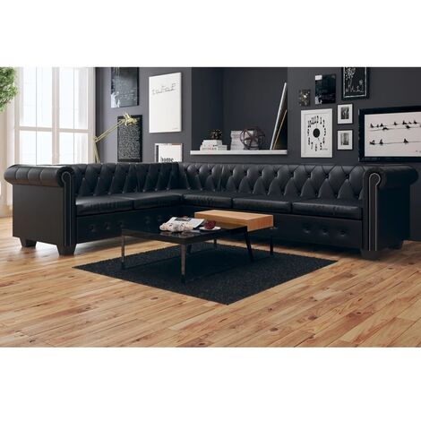 Canapé d'angle, Canapé de relaxation Meuble de Salon, Chesterfield 6 Places Cuir artificiel Noir OIB9475E (1/5)
