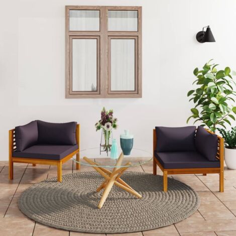 Canapés d'angle 2 pcs Canapé fixe Canapé relax - Canapé de salon avec coussins gris foncé Bois d'acacia BV775473 - BonneVie (1/5)