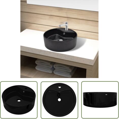Lavabo vasque à poser Luxueux, rond à trou robinet/trop-plein céramique Bac à laver, pour salle de bain OIB7294E (1/5)