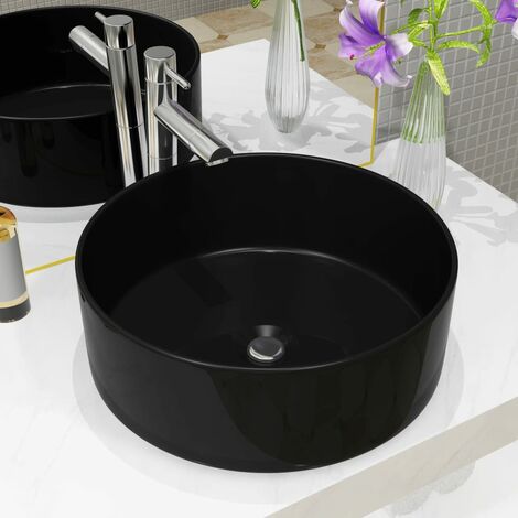 Vasque à poser Lavabo,Bac à laver,Évier rond Céramique Noir 40 x 15 cm MEMV594499 (1/5)