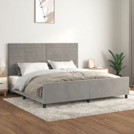 Lit adulte pour 2 personnes avec tête de lit, Structure de lit, Assemblage Facile, Gris clair 200x200 cm Velours OIB4647E (1/5)