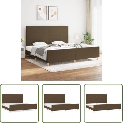 Lit adulte pour 2 personnes avec tête de lit, Structure de lit, Assemblage Facile, Marron foncé 200x200 cm Tissu OIB3707E (1/5)