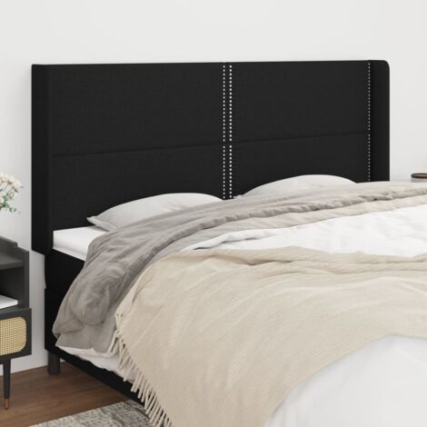 Tête de lit avec oreilles, Résistante et économique, Panneau de lit, Noir 203x16x118/128 cm Tissu OIB9175E (1/5)