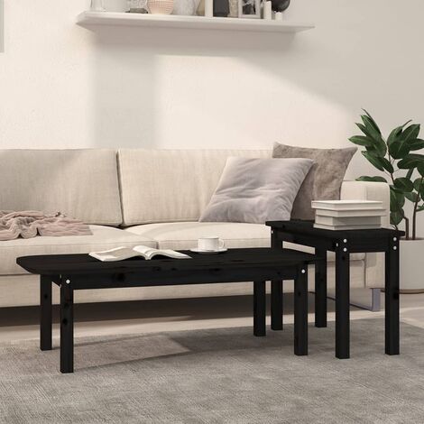Lot de 2 Ensemble de Tables basses, Table d'appoint, Table de Salon Noir Bois massif de pin XZZ15720283 (1/5)