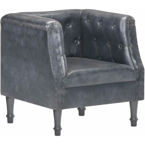 Fauteuil Relax Fauteuil Salon - Gris Cuir véritable BV944923 - BonneVie (1/5)