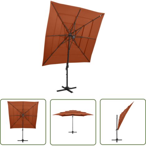 Parasol à 4 niveaux, Parasol pour Balcon Jardin Plage Terrasse, avec mât en aluminium Terre cuite 250x250cm OIB3670E (1/5)