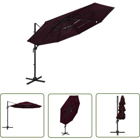 Parasol droit - Parasol à 4 niveaux avec mât en aluminium - Parasol de jardin - Protection solaire - Bordeaux 3x3 m HNDX579346 (1/5)