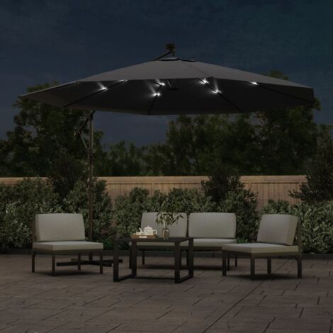 Parasol déporté avec lumières LED, Parasol pour Balcon Jardin Plage Terrasse, Noir 350 cm OIB1477E (1/5)