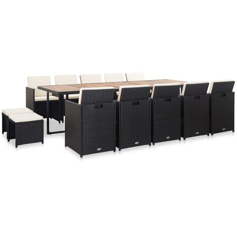 Salon de jardin 15 pcs Ensemble Table et Chaise de Jardin - avec coussins Résine tressée Noir BV186207 - BonneVie (1/5)