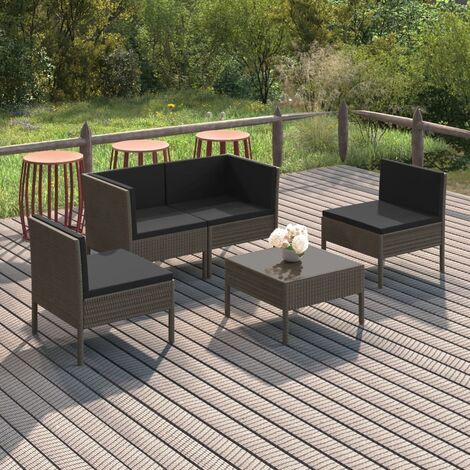 Salon de jardin 5 pcs Ensemble Table et Chaise de Jardin - avec coussins Résine tressée Gris BV965968 - BonneVie (1/5)