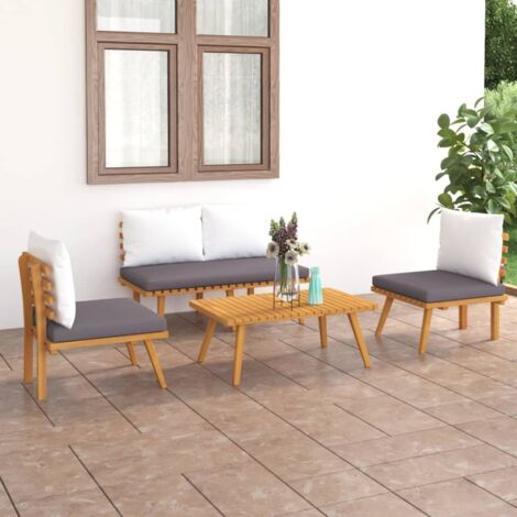 Salon de jardin 4 pcs Contemporain, Ensemble repas de jardin, avec coussins Bois d'acacia solide OIB6777E (1/5)