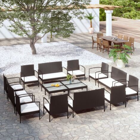 Salon de jardin 16 pcs Ensemble Table et Chaise de Jardin - avec coussins Résine tressée Noir BV169611 - BonneVie (1/5)