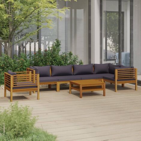 Salon de jardin 7 pcs Contemporain, Ensemble repas de jardin, avec coussin Bois d'acacia solide OIB8603E (1/5)