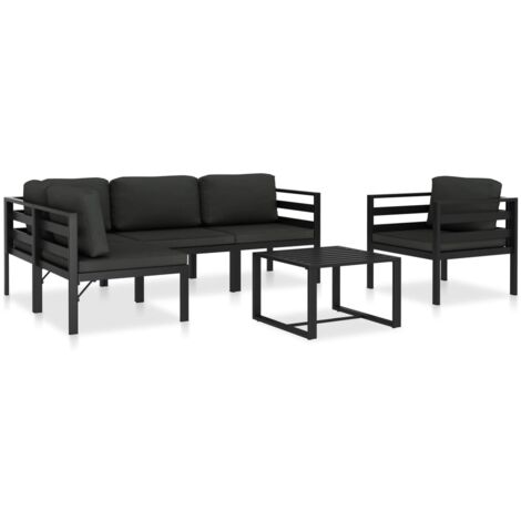 Salon de jardin 6 pcs Ensemble Table et Chaise de Jardin - avec coussins Aluminium Anthracite BV130530 - BonneVie (1/5)