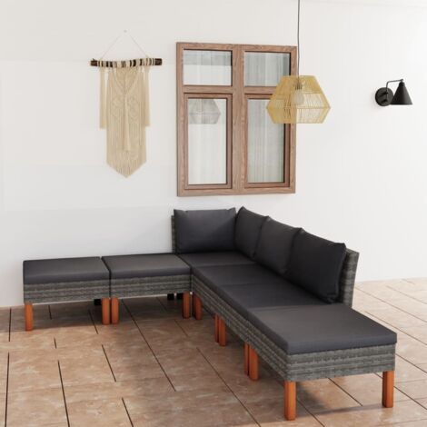 Salon de jardin 6 pcs Ensemble Table et Chaise de Jardin - avec coussins Résine tressée Gris BV283948 - BonneVie (1/5)