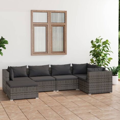 Salon de jardin 6 pcs Ensemble Table et Chaise de Jardin - avec coussins Résine tressée Gris BV915307 - BonneVie (1/5)