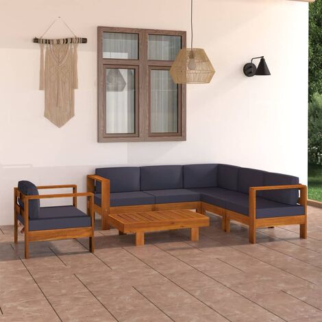Salon de jardin 7 pcs Ensemble Table et Chaise de Jardin - avec coussins gris foncé Bois d'acacia BV446546 - BonneVie (1/5)