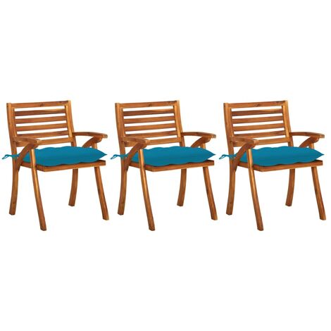 Lot de 3 Chaises de salle à manger de jardin avec coussins - Chaises à dîner de jardin Acacia massif BV857720 - BonneVie (1/5)