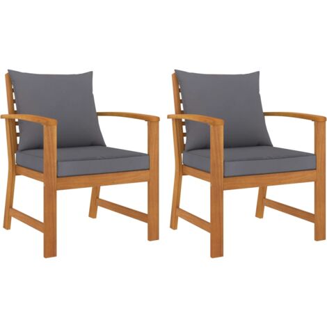 Lot de 2 Chaises de jardin - Chaises d'extérieur pour terrasse/jardin avec coussin gris foncé Bois d'acacia BV993889 - BonneVie (1/5)
