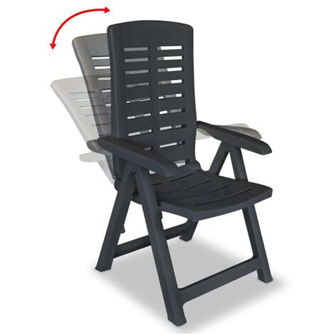 Lot de 2 Chaises de jardin et de camping inclinables, Chaises de relaxation, Plastique Anthracite OIB6398E (1/5)