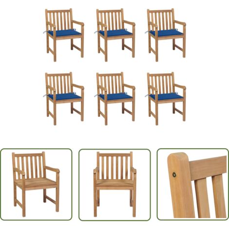 Lot de 6 Chaises de jardin - Chaises d'extérieur pour terrasse/jardin avec coussins bleu royal Bois de teck BV926435 - BonneVie (1/5)