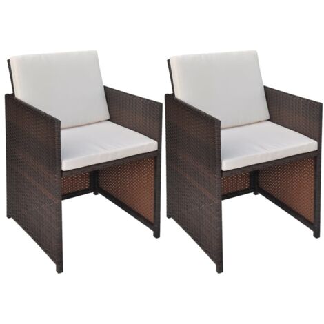 Lot de 2 Chaises de jardin et de camping, Chaises de relaxation, avec coussins Résine tressée Marron OIB8875E (1/5)