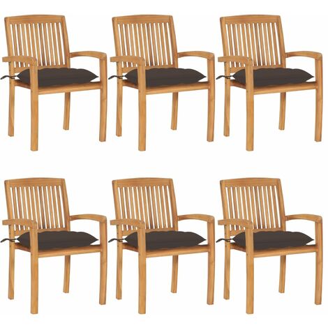Lot de 6 Chaises de jardin et de camping empilables avec coussins, Chaises de relaxation, Teck solide OIB2798E (1/5)