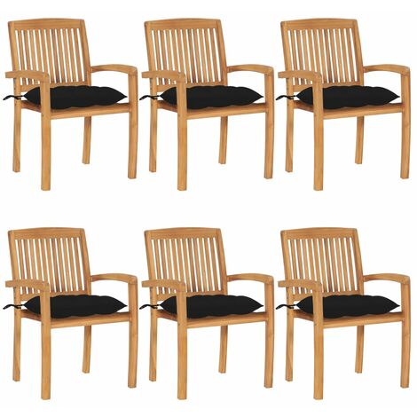 Lot de 6 Chaises de jardin et de camping empilables avec coussins, Chaises de relaxation, Teck solide OIB3297E (1/5)