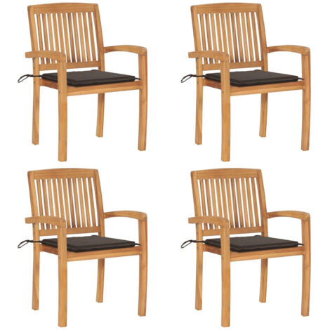 Lot de 4 Chaises de jardin et de camping empilables avec coussins, Chaises de relaxation, Teck solide OIB7622E (1/5)