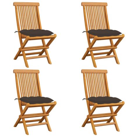 Lot de 4 Chaises de jardin et de camping avec coussins taupe, Chaise de relaxation, Bois de teck massif OIB1544E (1/5)