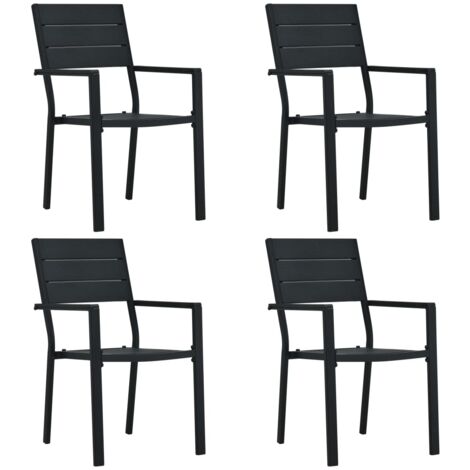 Lot de 4 Chaises de jardin - Chaises d'extérieur pour terrasse/jardin Noir PEHD Aspect de bois BV488603 - BonneVie (1/5)