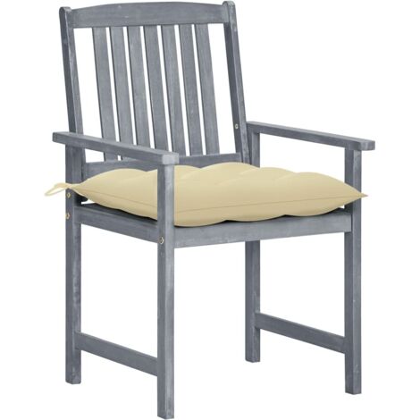 Lot de 8 Chaises de jardin et de camping avec coussins, Chaises de relaxation, Bois d'acacia solide Gris OIB1477E (1/5)