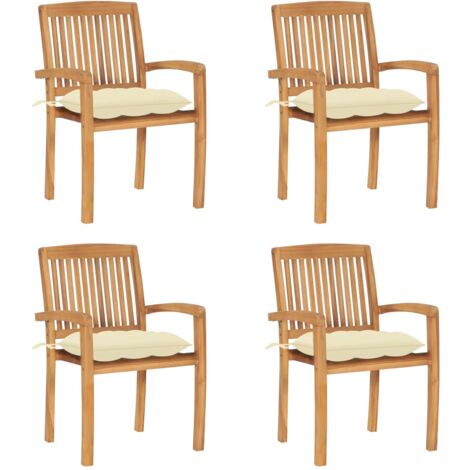 Lot de 4 Chaises de jardin et de camping empilables avec coussins, Chaises de relaxation, Teck solide OIB8871E (1/5)