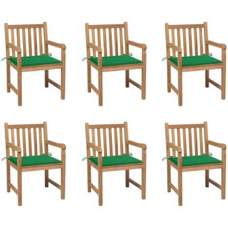 Lot de 6 Chaises de jardin - Chaises d'extérieur pour terrasse/jardin avec coussins vert Bois de teck massif BV762487 - BonneVie (1/5)